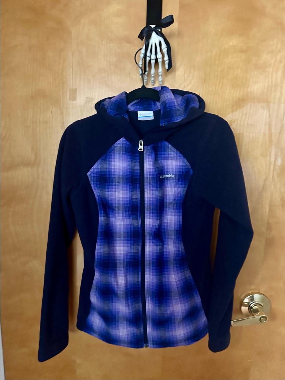 Columbia Navy & Purple Plaid Hooded Fleece Jacket